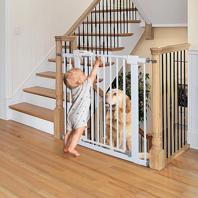 Babelio Baby Gate for Doorways and Stairs, 26''-40'' Auto Close Dog/Puppy Gate, Easy Install, Pressure Mounted, No Drilling, fits for Narrow and Wide Doorways, Safety Gate Door for Child and Pets