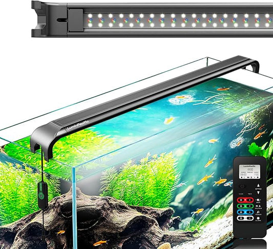 LED Aquarium Light with Remote, IP67 Waterproof Freshwater Planted Grow Light, Full Spectrum Fish Tank Light with Timer, Dimmable RGB+W, Upgrade Appearance, High Performance (48-53inch)