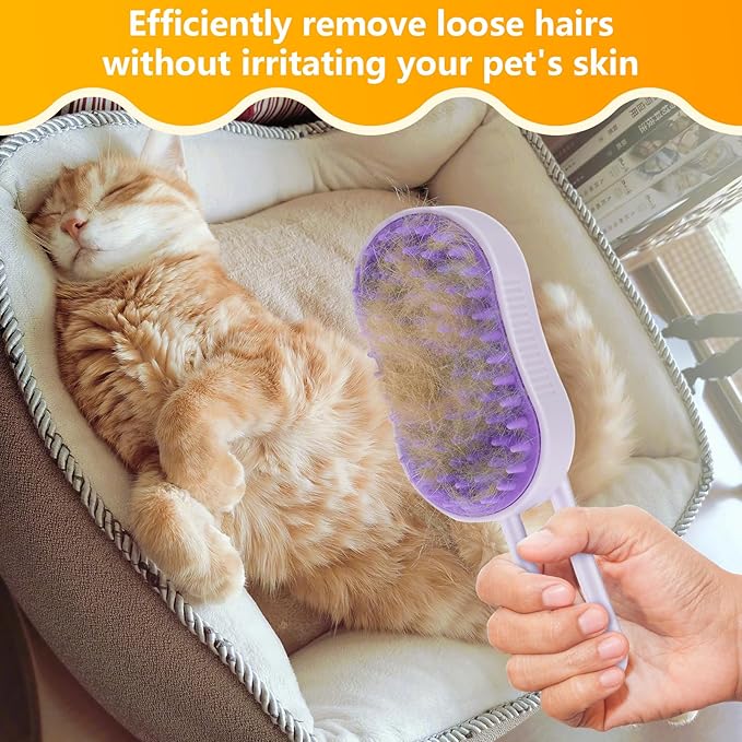 4 in 1 Cat Steam Brush for Shedding, Rechargeable Pet Steam Groomer Brush, Massage, Cleaning, Shedding & Combing Multifunctional Hair Removal Comb for Cats Dogs (Cream color)