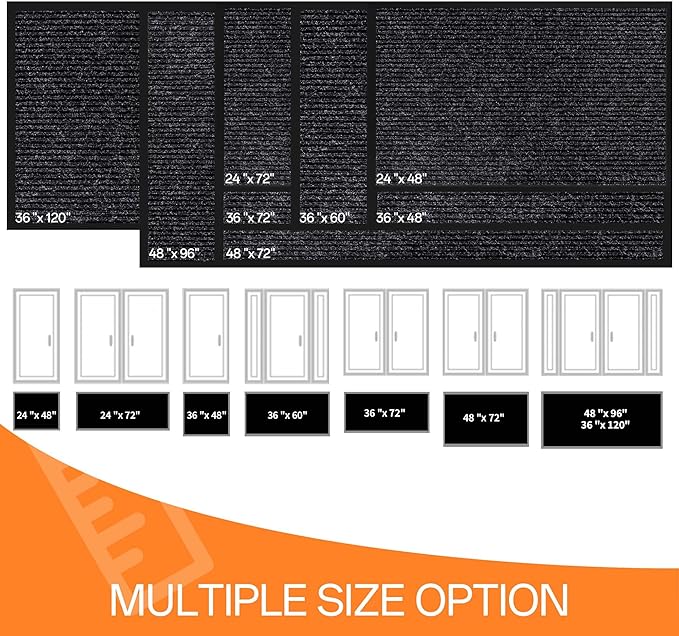 Indoor Outdoor Door Mat, 8' x 4' Doormat for Entryway, Rubber Backing Non Slip Front Door Mat Outside Entrance, Super Absorbent Commercial Floor Mat for Home Office, Black