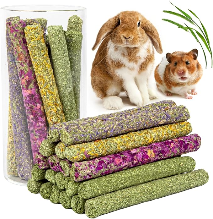 Sofier 32Pcs Timothy Hay Sticks 320g for Rabbit, Guinea Pig, Hamster - Natural Handmade Treats and Chews for Teeth - Chinchilla, Rat, Gerbil Toys