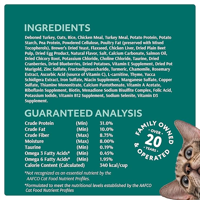 Optimeal Weight Control Dry Cat Food Recipe with Metabolism Support for Healthy Digestion, Premium Nutrition Made with Natural Ingredients for Adult Cats Maintenance (8.8 lbs, Turkey & Oatmeal)