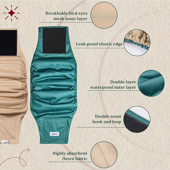 Reusable Dog Diapers Male, Premium Washable Belly Bands for Male Dogs Extra Large, Pack of 5, High Absorbing Male Dog Wraps for Doggie & Puppy in Incontinence or Excitable Urination and Training(XL)