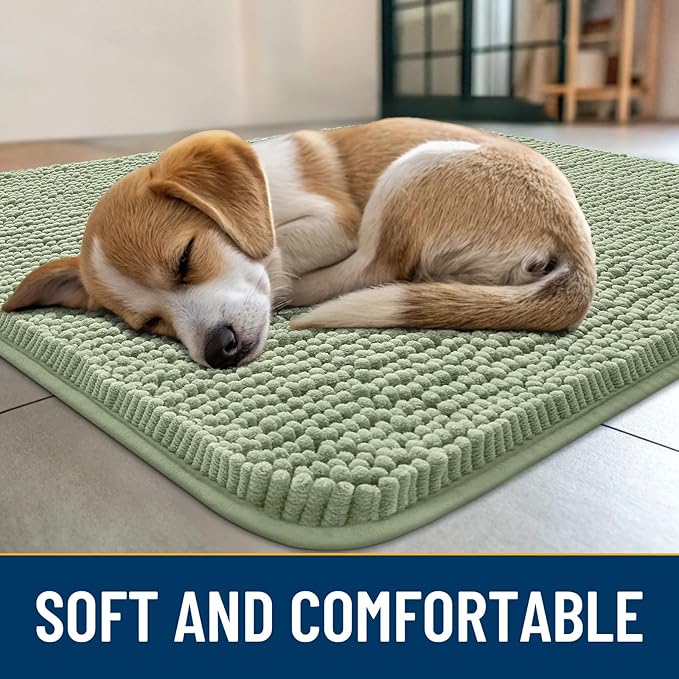 Smiry Dog Door Mat for Muddy Paws 47x24, Absorbs Moisture and Dirt Doormat, Non-Slip Washable Quick Dry Chenille Front Door Mat Indoor Entrance, Entryway Carpet for Inside Floor, Sage Green