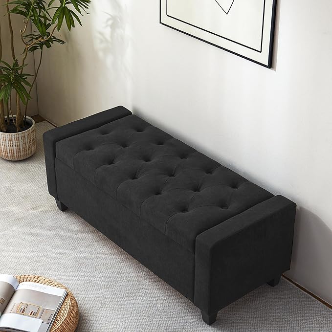 Ottoman with Storage, 48.8" Fabric Storage Ottoman Bench with Hinge, Bedroom Bench, Upholstered Benches with Seating for Living Room, Entryway (Dark Grey)