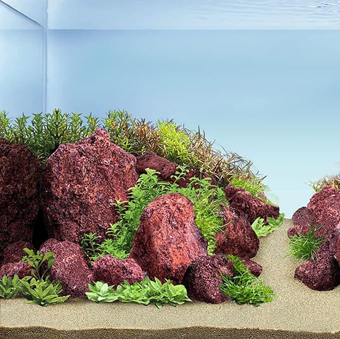 LANDEN Red Lava Stones (16lbs,3~10inch,11pcs) Aquarium Rock for Aquascaping Terrariums, Paludariums,Vivariums, Reptile and Amphibian Enclosures, Fish Tank Decoration Landscape Stone