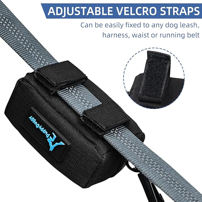 PuppyDoggy 2 Pack Poop Bag Holder for Dogs and Cats Black Waste Bag Dispenser Poop Bag Pouch Dispenser with 2 Roll of Free Poop Bags for Leash Accessory Bicycle (Black, 2 Pack)