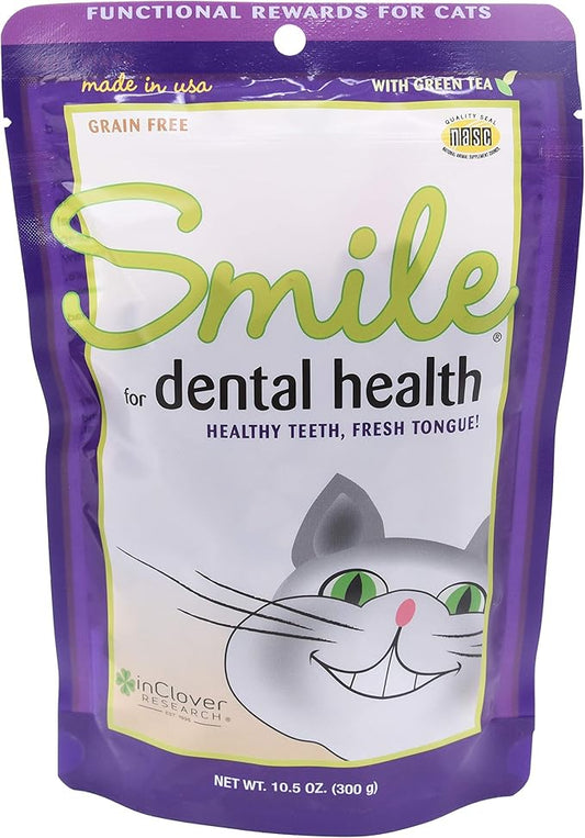 Smile Daily Dental Health Soft Chews for Cats, Support Healthy Teeth and Fresh Tongue with Catnip and Green Tea, Prebiotics, and Chlorophyll for Fresh Breath, 10.5 oz