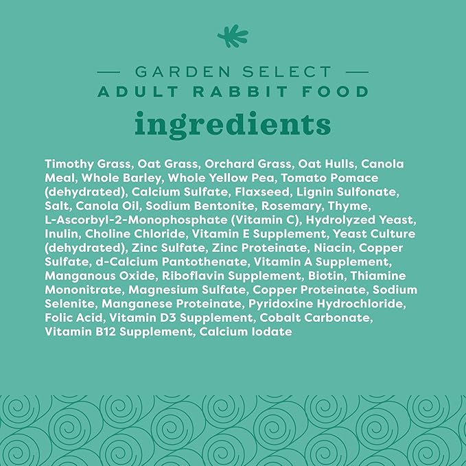 Oxbow Garden Select Rabbit Food, Adult, Made Timothy Hay for Rabbit, Bunny Food Pellets, Non-GMO, No Soy or Wheat, Small Animal Pet Products, Made in USA, High Fiber, 8 lb. Bag