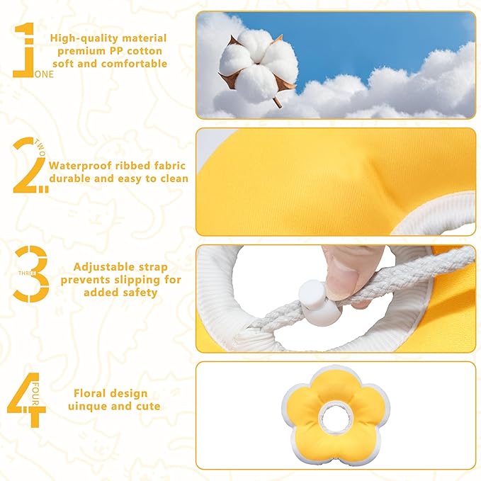 Cat Cone Collar Soft, Waterproof Cats Cones to Stop Licking After Surgery, Adjustable Soft Elizabeth Cats Collars for Wound Healing, Flower Shape Cat Recovery Collar (Yellow, Medium)