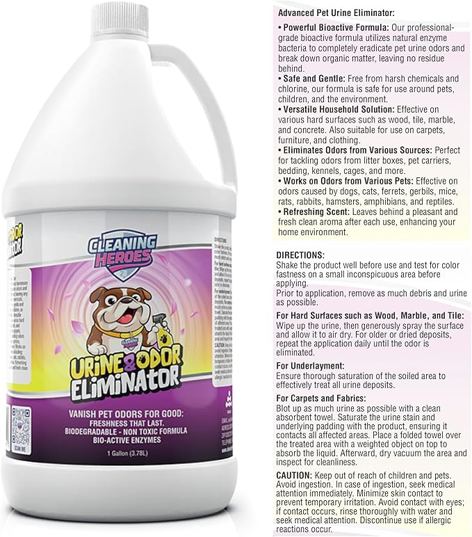 Pet Carpet Cleaner & Urine Odor Eliminator for Strong Odor - 128oz Enzyme Cleaning Spray for Cat & Dog Pee - Spot Cleaner for Carpet Upholstery, Marble, Tile, Wood - Carpet Deodorizer