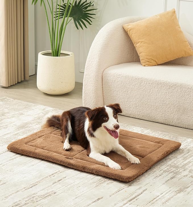 Made4Pets Dog Crate Pad Bed for Large Dogs, Washable & Reversible, Anti-Slip Kennel Mat for Cozy Sleeping, Soft Fluffy Dog Bed for Indoor & Outdoor Use, 41"x29", Brown