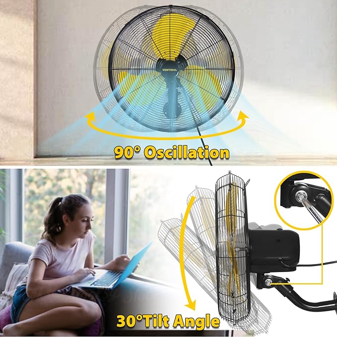 VENTISOL 20 Inch Wall Mount Fan Oscillating, High Velocity Industrial Wall Fan for Indoor, Commercial, Residential, Warehouse, Greenhouse, Workshop, Basement