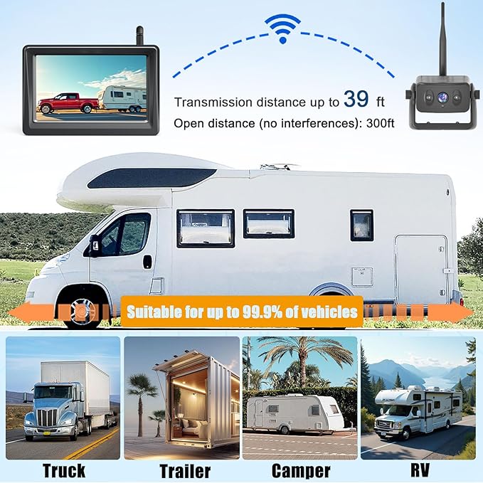 Wireless Backup Camera for Trucks & RVs, Solar - Powered - Magnetic, Portable, No - Drill, No - Wire Easy Install, Night Vision, Rechargeable with 5" HD Monitor systems for Car, Camper, Trailer