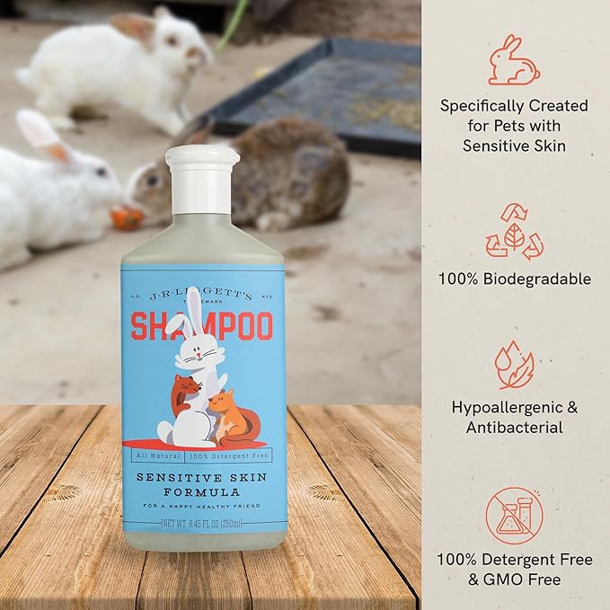 JR Liggett’s Natural Liquid Small Animal Shampoo for Sensitive Skin - 100% Detergent Free, Non-GMO & Biodegradable - Tear-Free, Hypoallergenic Formula Soothes Dry Itchy Skin - 8.45 fl oz