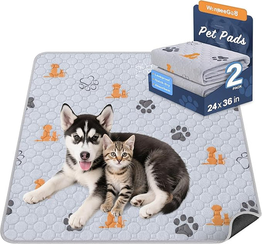 Washable Pee Pads for Dogs, 2 Pack Absorbent Reusable Training Dog Pads Pet Puppy Pads, Non-Slip Potty Pads for Whelping, Playpen, Crate, Bed, Orange, 24"x36"