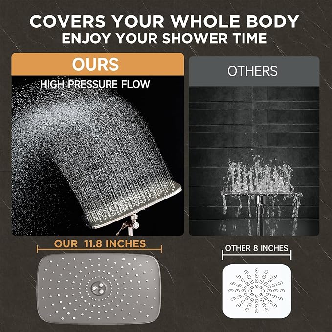 Veken Wide Rain Shower Head with 6 Modes Handheld Water Spray,High Pressure Showerhead Combo with Arm,Adjustable Dual Shower with Anti-Clog Nozzles, Brushed Nickel