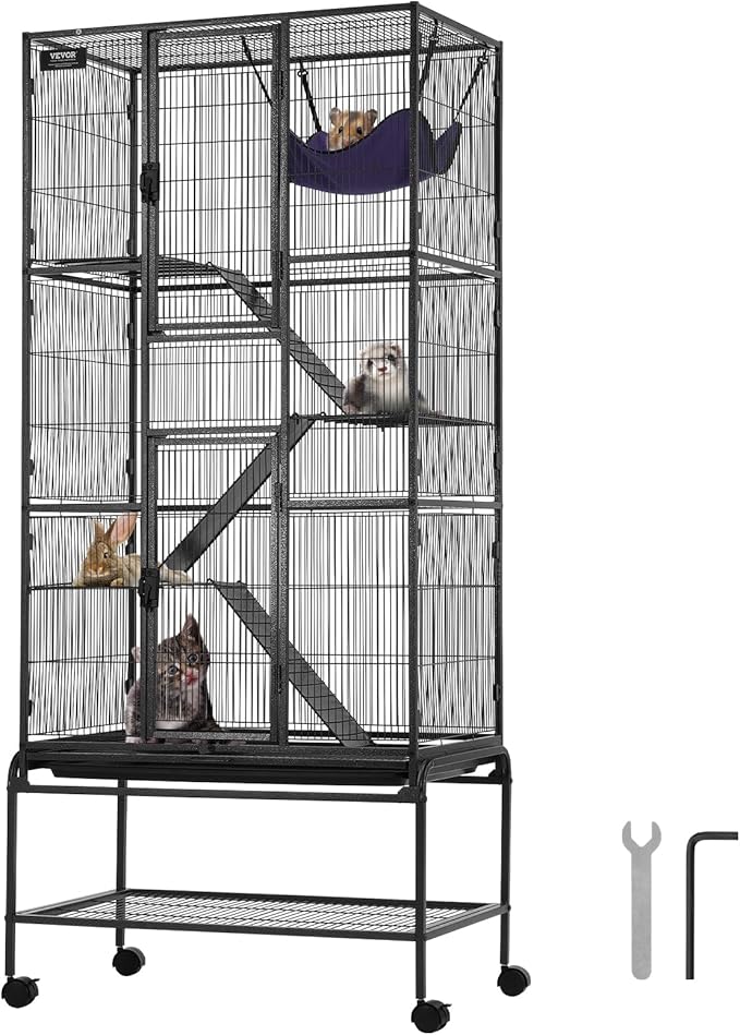 VEVOR 69" Rolling Metal Ferret Cage, Large 4-Tier Critter Nation Cage, Small Animal Cage with Ramps & Tray, Easy to Set up for Pet Mice, Hamster, Guinea Pig, Chinchilla, Squirrel, Hedgehogs, Bunny