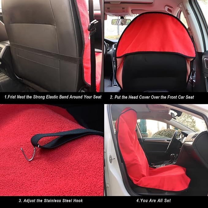 Car Seat Cover Protector Front Seats,for Gym Workout,Running,Swimming,Beach and Hiking,Waterproof Sweat Towel Bucket Seat Covers for Cars SUV Trucks (Red, 1Pcs)