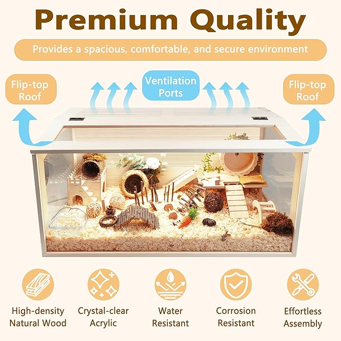 Prolee Hamster Cage Chew Proof, Mice and Rat Habitat Openable Top with Acrylic Sheets, Hamster Habitat Solid Built (32”L x 16" W x 16" H)