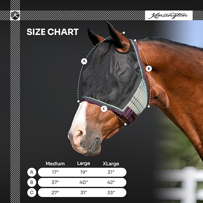 Kensington 90% UV Fly Mask CatchMask UViator - Without Ears & Forelock Freedom Web Trim Size: Medium Color: 121 Deluxe Black