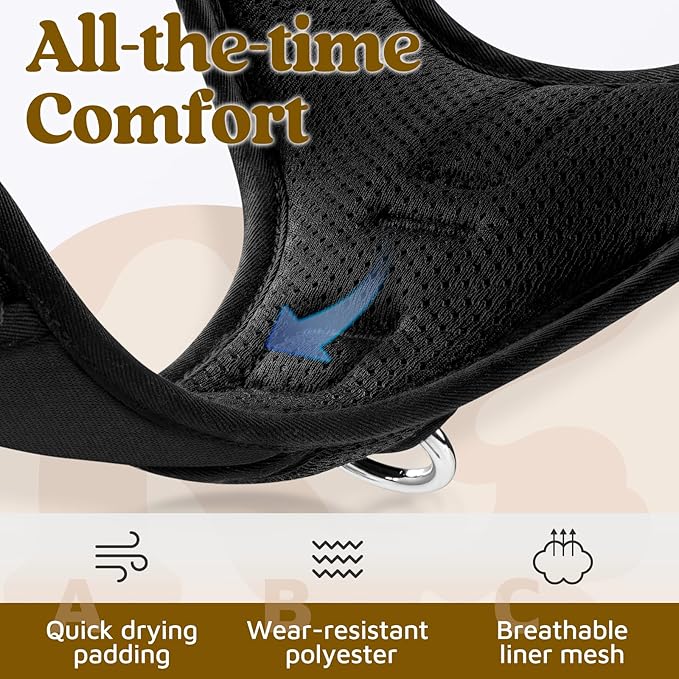 rabbitgoo Dog Harness Medium Sized, No Pull Dog Vest with 3 Buckles, Adjustable Soft Padded Pet Harness with Easy Control Handle and Reflective Strips, Black, M