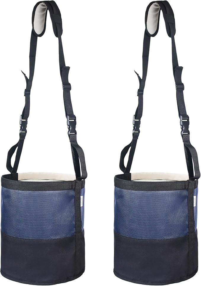 Heavy-Duty Horse Feed Bags - with Adjustable Strap, Comfort Neck & Nose Pads, and Double Waterproof Bottom Mesh (2-Pack) (Blue x2)