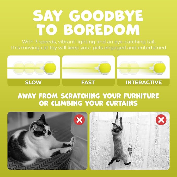 Pawlo Speedy Tail 2.0 Cat Toy –Teazys Turbo Tail Upgrade – Interactive Cat Toy – Kitten Toys – Automatic cat Toy for Boredom – Moving cat Toys for Indoor Cats with 2 Tails (Yellow)