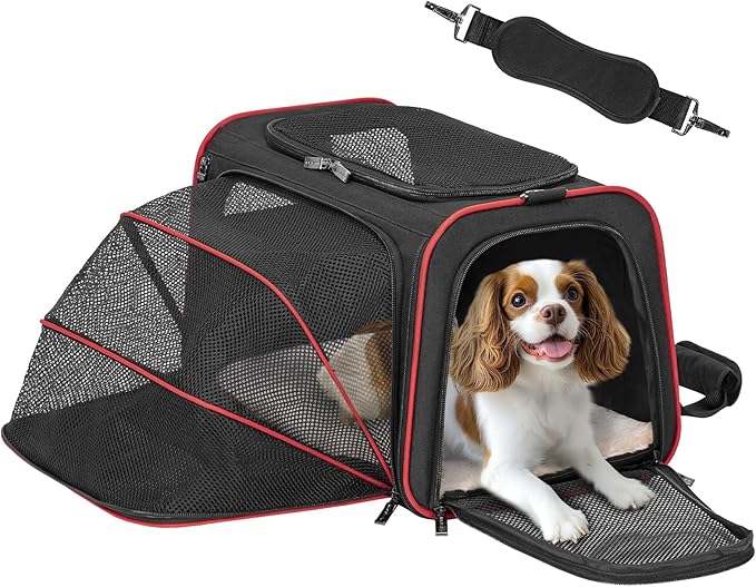 Petsfit Expandable Cat Carrier Dog Carriers,Airline Approved Soft-Sided Portable Pet Travel Washable Carrier for Kittens,Puppies,Removable Soft Plush mat and Pockets,Locking Safety Zippers