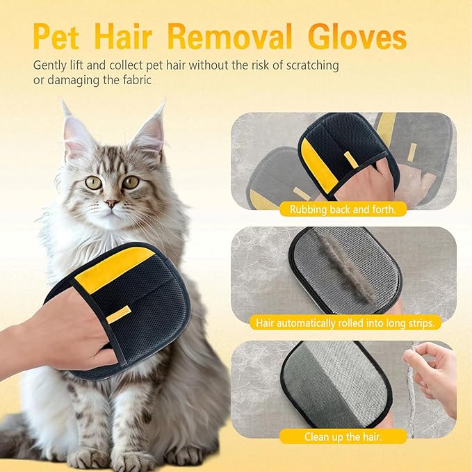 Pet Hair Removal Glove, Electrostatic Pet Hair Remover Gloves for Dogs Cats, Reusable Washable Remover for Bed Sheets Couch Clothes Carpet Car Seat (2PCS)