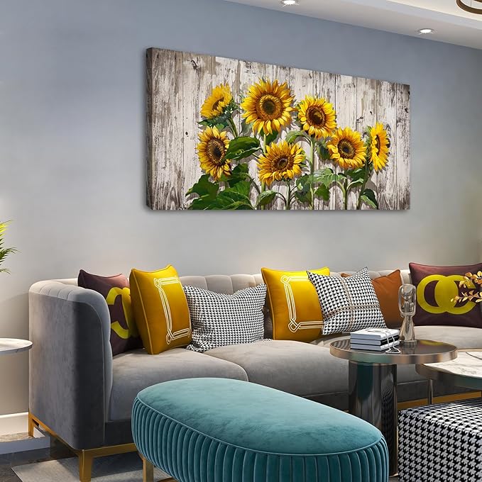 Jiuqinghua Canvas Prints Wall Art Abstract Board Paintings 1 panel Wall Art for Bedroom Rustic Sunflower Kitchen Decor Yellow Vintage Wall Decor Sunflowers Framed for Living Room Bedroom Office