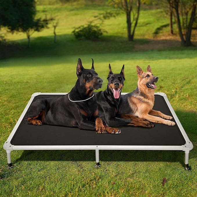 Veehoo Chew Proof Elevated Dog Bed - Cooling Raised Pet Cot - Silver Aluminum Frame and Durable Teslin Mesh Fabric, Unique Designed No-Slip Feet for Indoor or Outdoor Use, Black, XX-Large, CWC2003