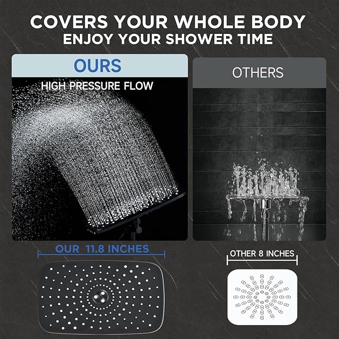 Veken Wide Rain Shower Head with 6 Modes Handheld Water Spray，High Pressure Showerhead Combo with Arm for Bathroom Accessories，Home Decor Adjustable Dual Shower with Anti-Clog Nozzles，Matte Black