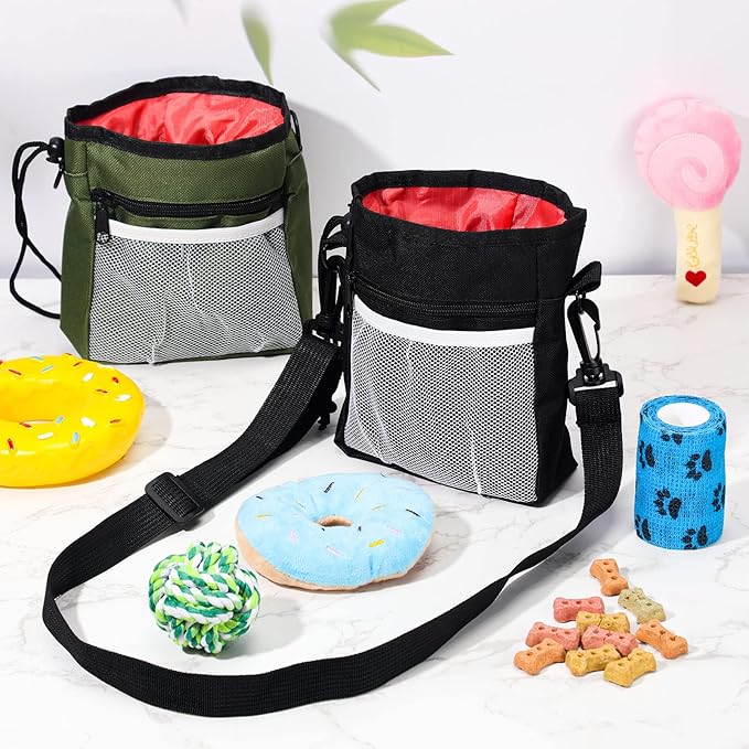 Hillban 12 Pcs Dog Treat Training Pouch Dog Treat Bag with Waist Shoulder Strap Bulk 6 Colors Convenient Pouch 3 Ways to Wear Drawstring Closure Holder for Treats Kibbles