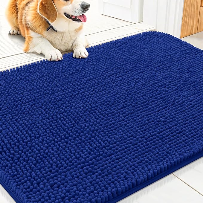 Smiry Dog Door Mat for Muddy Paws 30x20, Absorbs Moisture and Dirt Doormat, Non-Slip Washable Quick Dry Chenille Front Door Mat Indoor Entrance, Entryway Carpet for Inside Floor, Royal Blue