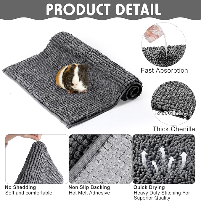 Amylove 4 Pcs Guinea Pig Cage Liner Guinea Pig Bedding Washable Fleece Pee Pads Reusable Small Animals Training Mat Small Animal Sleeping Bed for Bunny Hamster(Dark Gray,12 x 12 Inch)