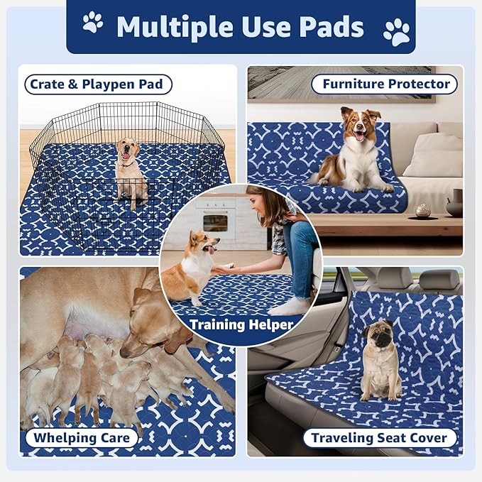 LOOBANI Washable Pee Pads for Dogs: 48"x 48" Extra Large Reusable Puppy Pads,2 Pack Absorbent Whelping Pad Leakproof Dog Playpen Mat, Waterproof Non-Slip Dog Training Pads for Floor, Crate, Potty