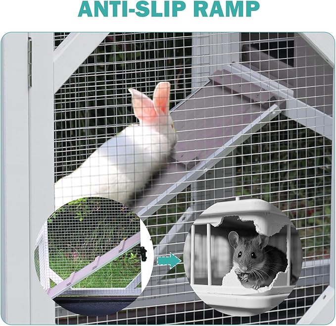 Rabbit Hutch Indoor for 2-4 Rabbits & Guinea Pigs，Bunny Cage with Slide-Out Plastic Trays，Wooden Small Animal Cage for Rabbits, Bunnies, and Guinea Pigs (Light Grey)