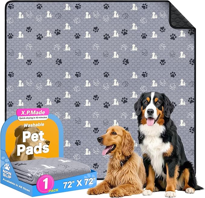 Washable Pee Pads for Dogs 72"x72", Extra Large Reusable Puppy Pads, Waterproof Pet Pee Pads for Dog Potty Training, Extra Large Dog Pee Pads for Crate, Playpen, and Whelping, Durable and Absorbent