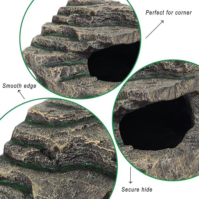 Beared Dragon Tank Accessories for Adults, Snake Hide, Reptile Tank Accessories, Perfect Natural Large Reptile Hide, Professional Turtle Basking Platform (E-Large)