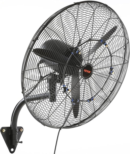 VEVOR 24 Inch 3-Speed 7000 CFM Black Waterproof Wall Mount Oscillating Fan