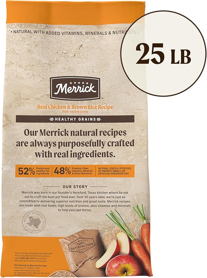 Merrick Healthy Grains Premium Adult Dry Dog Food, Wholesome And Natural Kibble With Chicken And Brown Rice - 25.0 lb. Bag