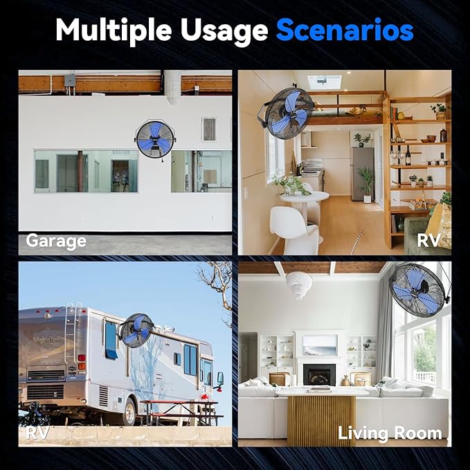 4580 CFM 18 inch High Velocity Wall Mounted Fan, 3-Speed Metal Fan with Sealed Motor, 360 Degree Tliting Heavy Duty Wall Fan for Patio, Barn, Garage, and Gazebo - UL listed