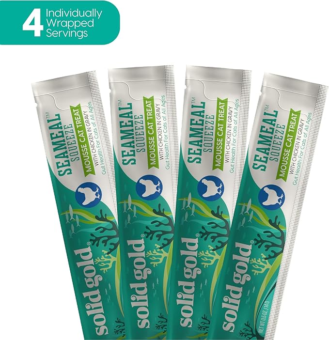 SeaMeal Squeeze Chicken Lickable Cat Treats with Seaweed for Skin & Coat - Wet Cat Treats with Digestive & Immune Health Support - Natural, Holistic, Grain Free (48 Squeezes)
