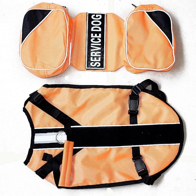 Serijoars Dog Vest Harnesses with Saddlebag Backpack for Camping & Travel - Reflective Hound Hiking Backpack Saddle Bag - Lightweight Vest Harness for Medium & Large Dogs (Orange, S)