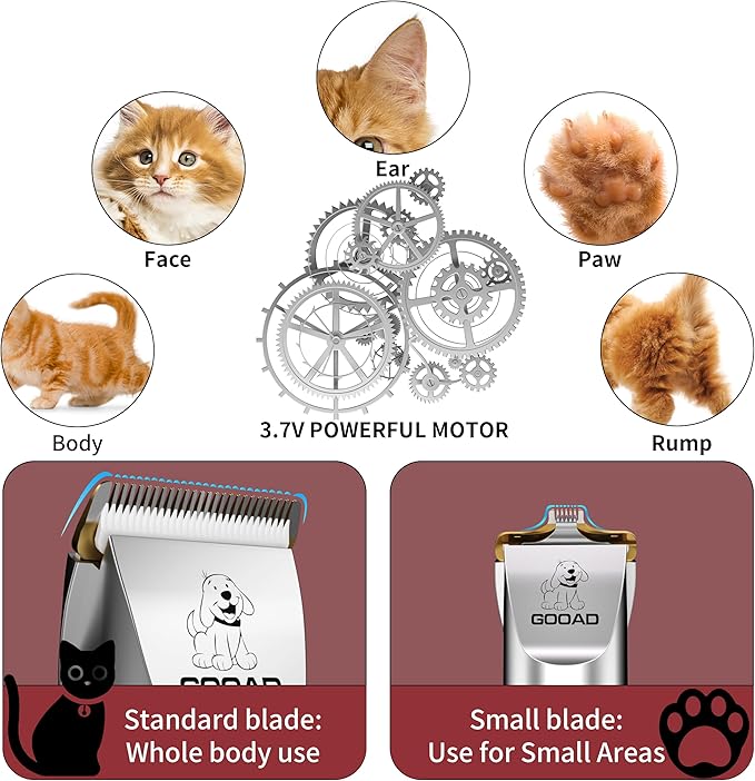 Cat Clippers for Matted Hair, Cat Grooming Kit, Cordless Cat Shaver for Long Hair, Low Noise Paw Trimmer, Cat Hair Trimmer for Grooming,Quiet Pet Hair Clippers Tools for Cats Dogs (Red)