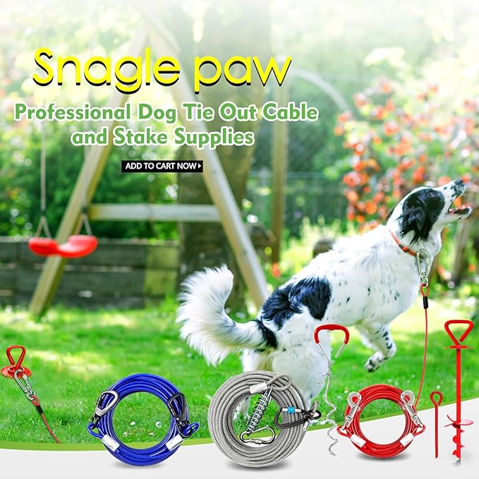 Tie Out Cable for Yards - 10FT Heavy Duty, Chew Proof for Large Dogs Up to 125lbs, Durable for Camping or Yard