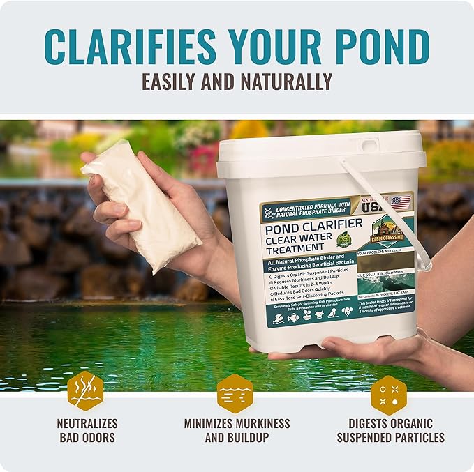 Pond Clear Water Treatment - 16 Pack for 8 Months of Pond Cleaner Supply - Pond Clarifier for Outdoor Ponds – 100% Natural Pond Bacteria Packets - Made in The USA - Safe for Fish, Pets, and Swimming