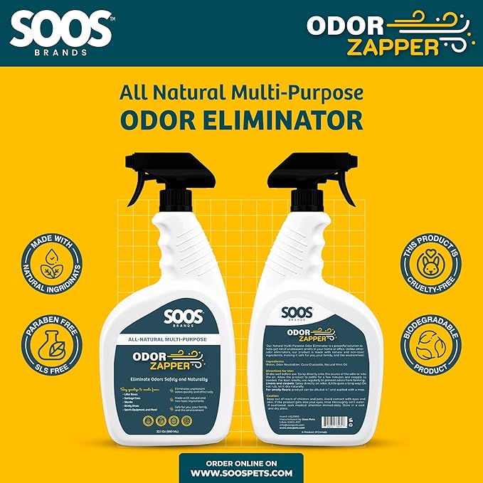 Soos Odor Zapper All Natural Odor Eliminator Multi-Purpose Odor Removal Spray for Home and Beyond (32.1 oz / 950 ml)