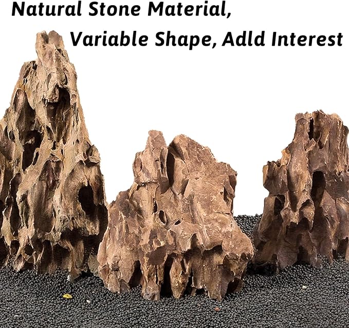 PINVNBY Dragon Stone Ohko Natural Aquarium Rocks - Mixed Sizes Perfect for Reptile & Amphibian Tanks - 4.5 lbs